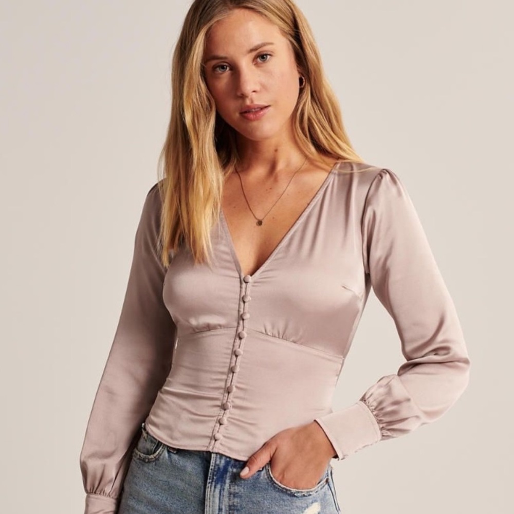 Abercrombie & Fitch Satin Long Sleeve Blouse, Size S